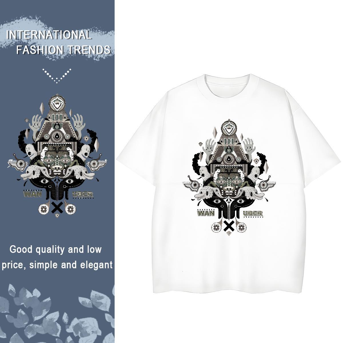 2024 Casual Women T Shirts 230g Pure Cotton Breathable Short Sleeve Daily Outfit eye of the devil Unisex Tshirts High quality Skull Clothes