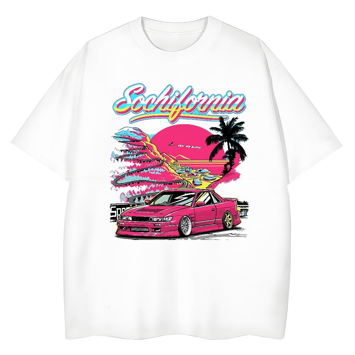 Loose Fit Men Clothes T-Shirt Casual 230g Cotton Anime Breathable Crew Neck car T-Shirts for Men 2024 New Tops Tees