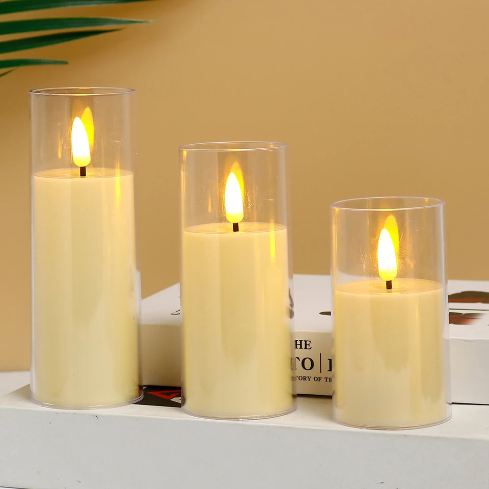 3 Flameless LED Candle Lights Acrylic Candles Wedding Warm White Battery Powered Candles Family Party Christmas Room Decoration 240821