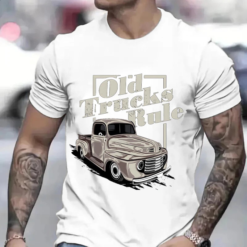 Mens Tshirt Fashion Vintage Car Rules Printed Cotton Short Sleeve Street Clothing Summer Casual Top 240822