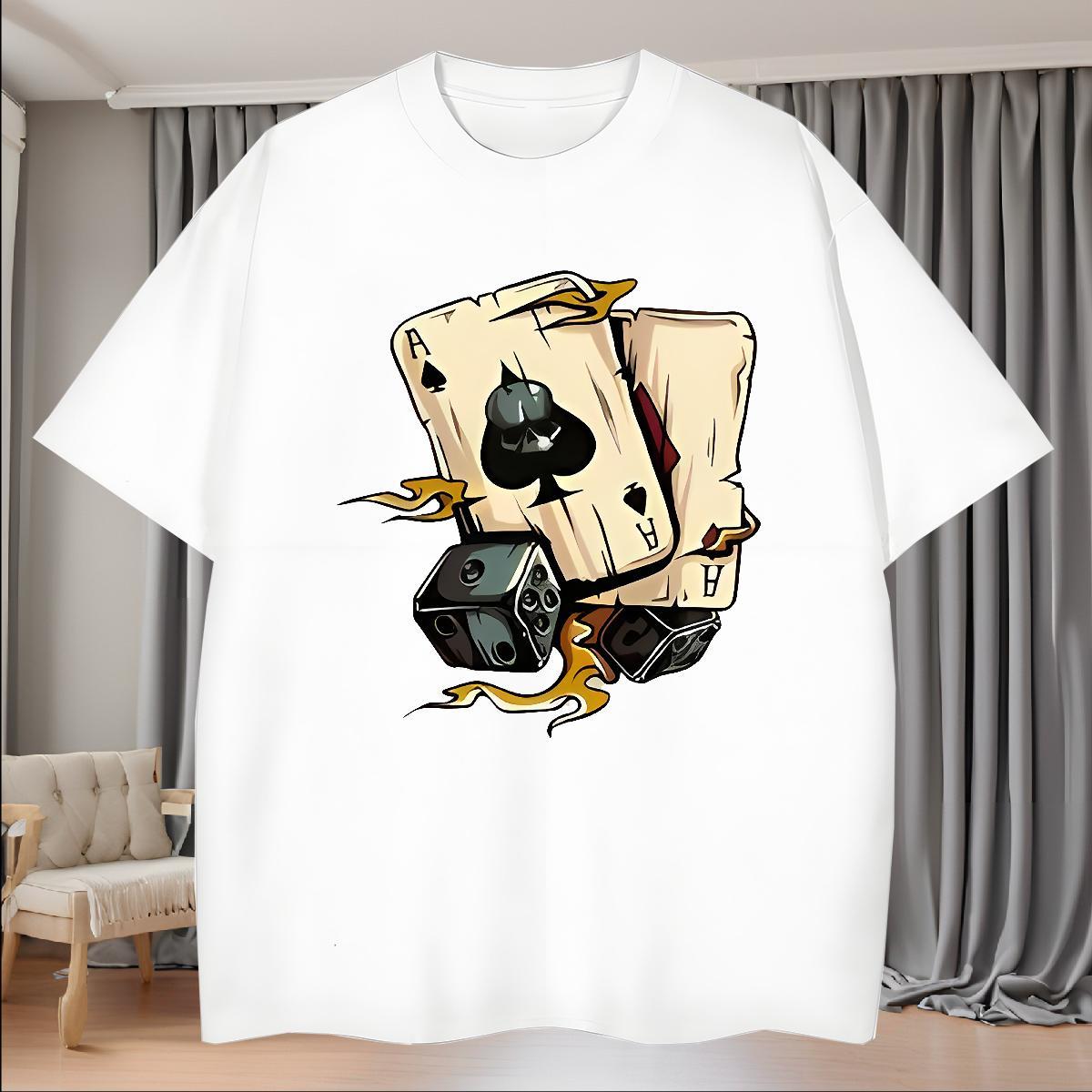 Custom Mens Tshirts 230g 100% Cotton Hip Hop Street playing card Pure Cotton T-Shirts for Men Cool Design Black White Clothes