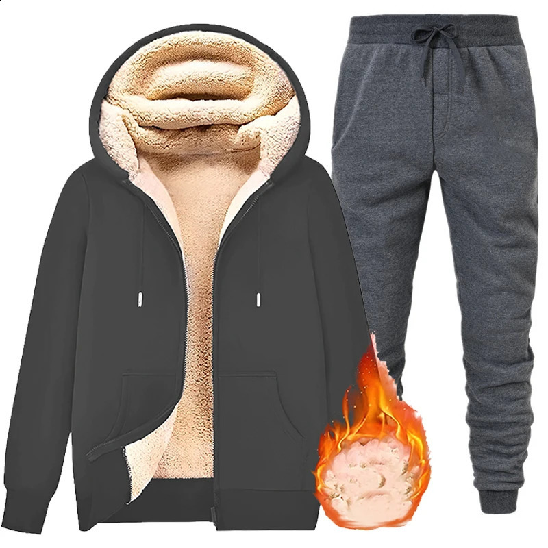 Men Jacket Sets Warm Coat Thick Male Zipper Hooded Jackets Casual Hooded Sportswear Outerwear Long Sleeves Sports Set 240822
