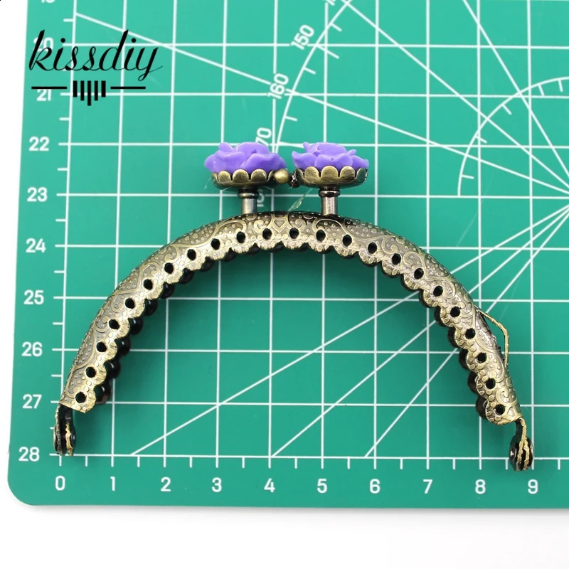 KISSDIY 10 pieces 8.5CM rose head pattern wallet frame antique bronze semi-circular shape bag kiss buckle lace metal DIY bag accessories 240821
