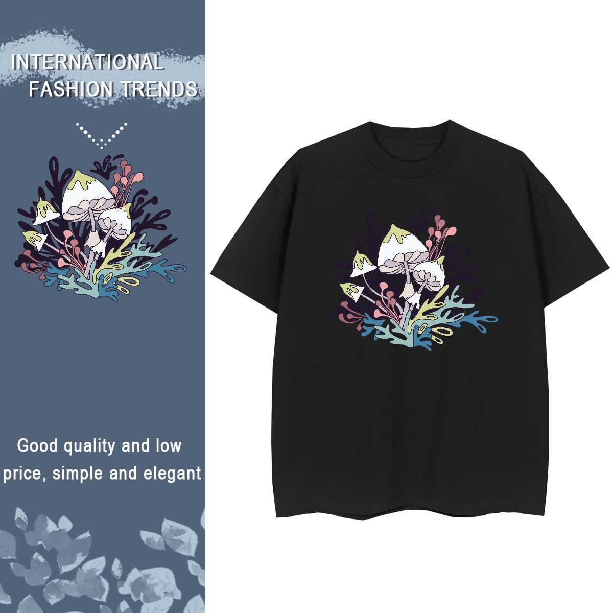 2024 T Shirts Women Breathable Short Sleeve 230g 100% Cotton Unisex Tshirts Black Oversized mushroom Summer Casual 5A Polos