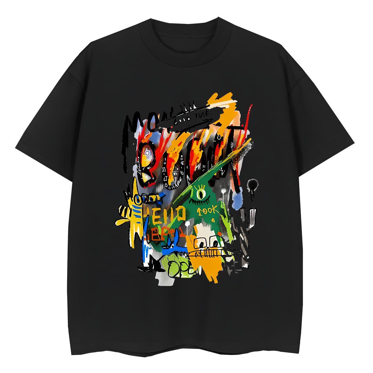 Brand Men Tshirts 230g Cotton Casual graffiti O Neck Short Sleeves T shirt Cool Cartoon Printing L-4XL Clothings