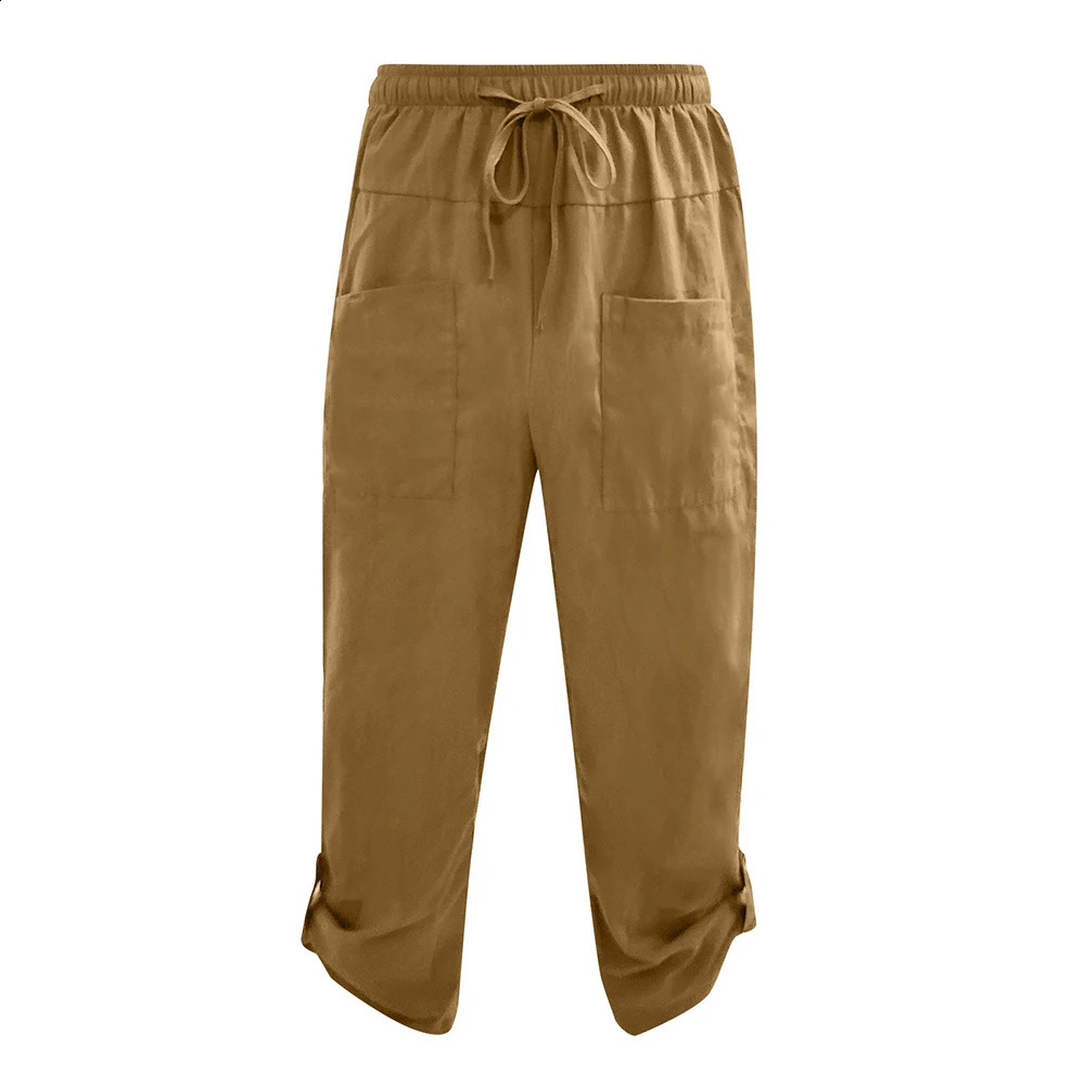 Vintage Pants For Men Baggy Large Pocket Cropped Trousers Streetwear Solid Color Loose Harem Casual Summer Pants Male 240822