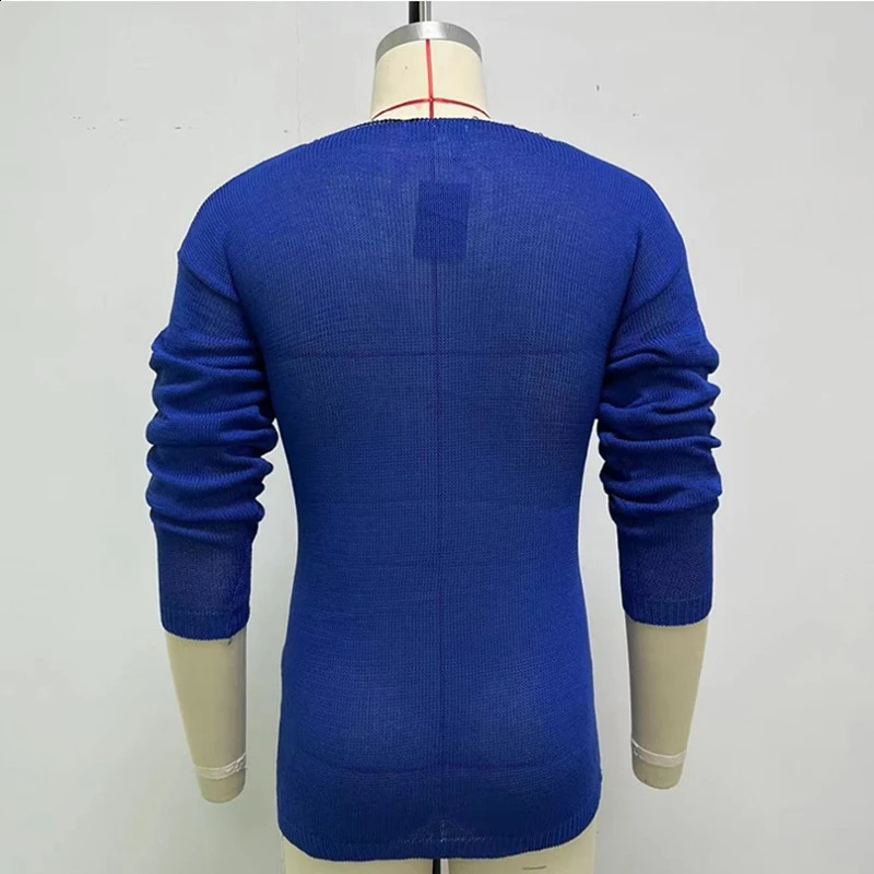 Mens casual Vneck solid sweater springsummer fashion knitted mens floral top Harajuku long sleeved skydiving streetwear 240821