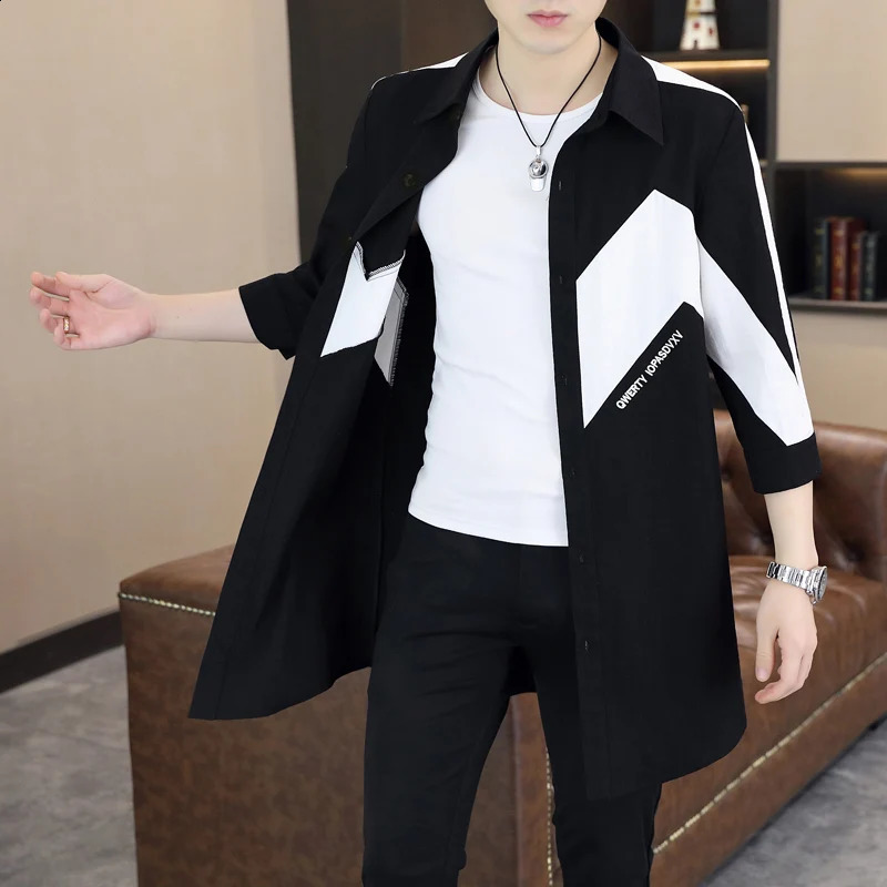 Plus Size Windbreaker Mens Summer Thin Color Blocking Embroidery Coat Long Section Jackets Sunscreen Trench Coats Men Clothing 240822