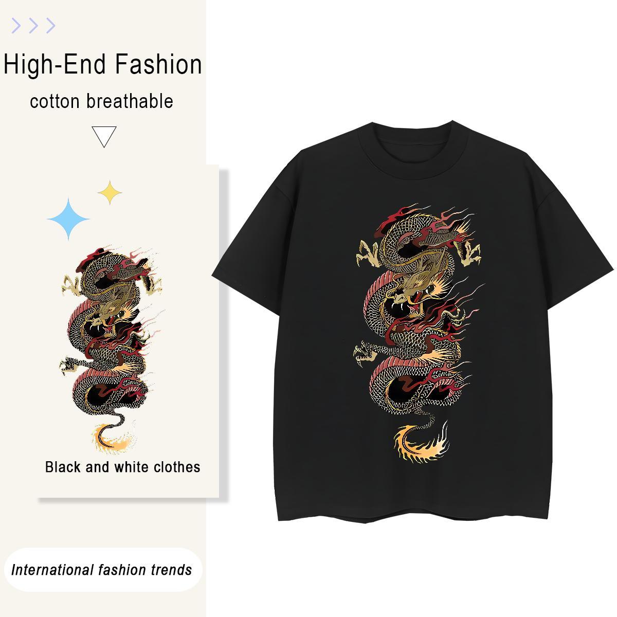 Comfortable Men Clothes T-Shirt Hip Hop Street 230g Cotton Custom Printed Short Sleeve Soft Angry Dragon Mens T Shirts 2024 Polos