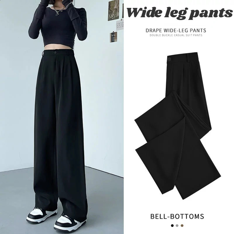 Womens Suit Pants Summer Spring Elegant Elastic High Waist Solid Casual Work Wide Leg Trouses Pants Female 240821