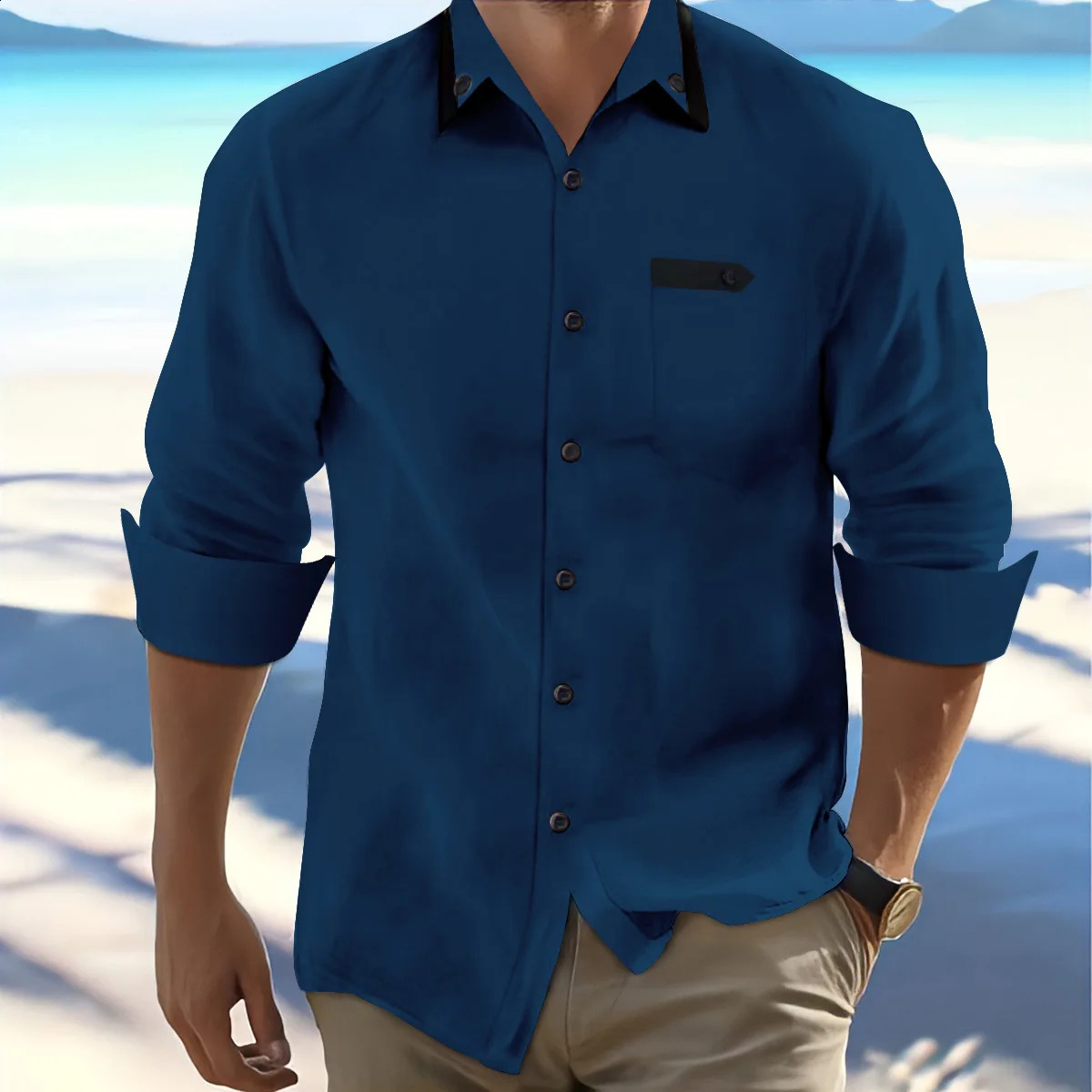 Fashion Mens Autumn And Winter Lapel n Long-Sleeved Casual Shirt Business Mens Solid Color Button Shirt 240822