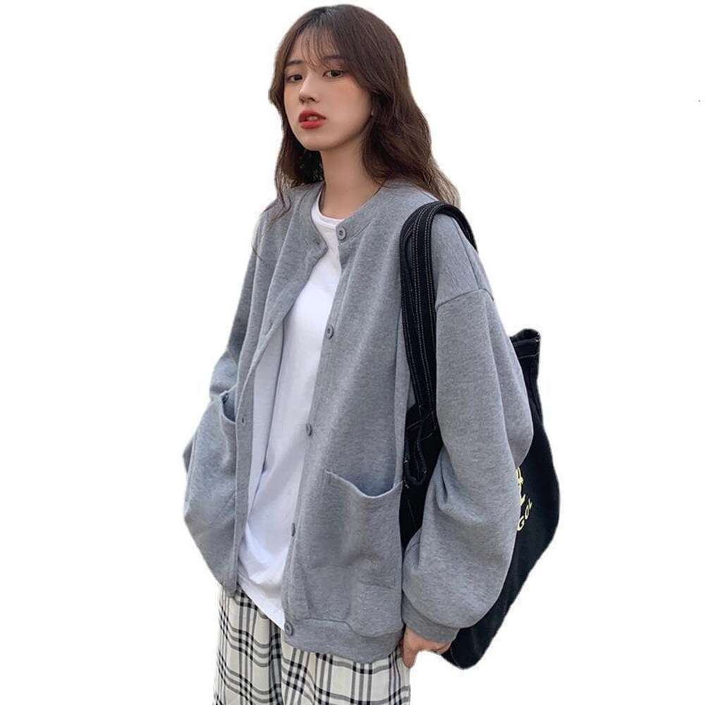 Spring and Autumn New Korean BF Style Loose Simple Solid Color Versatile Single breasted Cardigan Casual Jacket Women's Top dongdumaoyi
