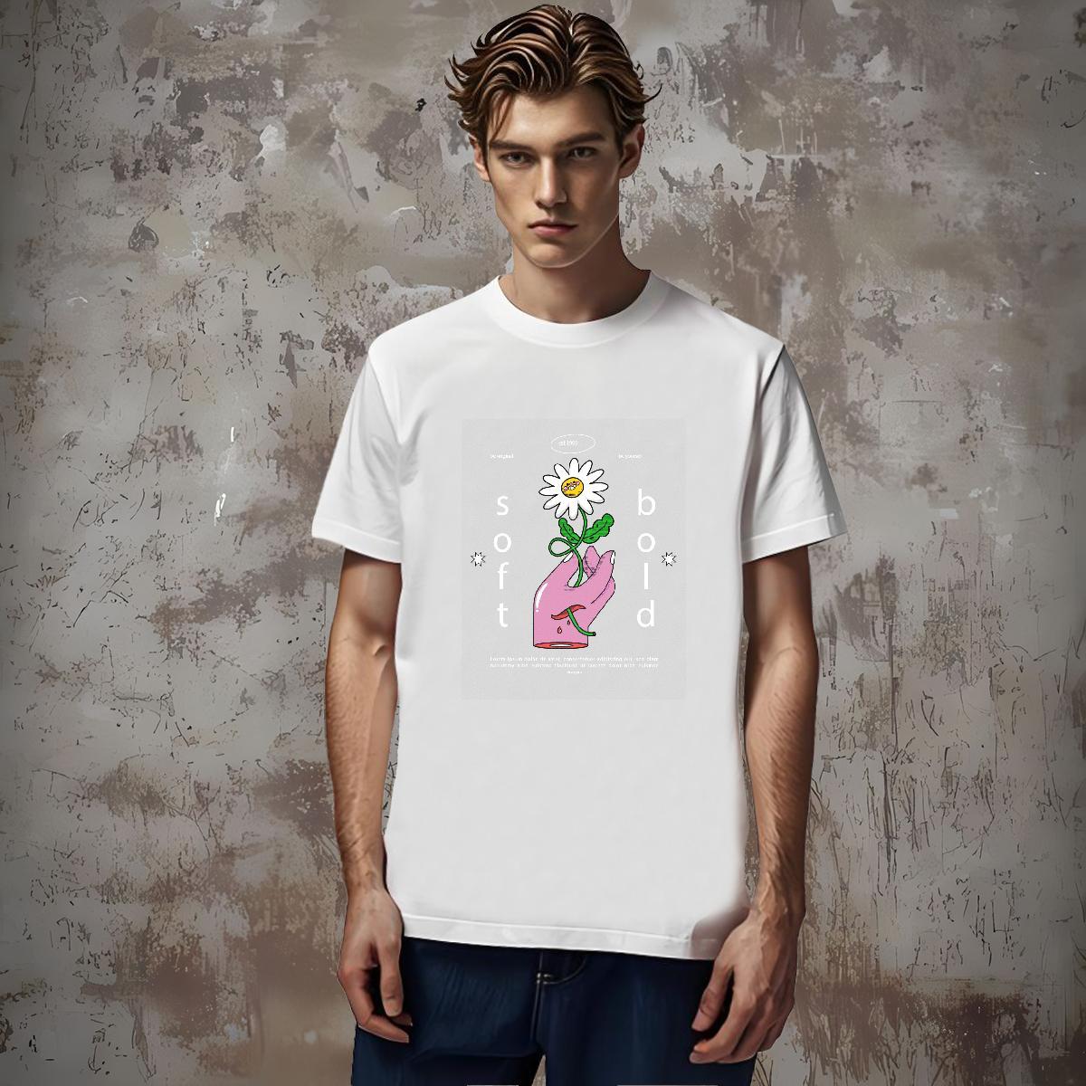 TOP Quality flower Man T Shirts Home Outdoor Men Tops Tees 230g Pure Cotton 2024 DIY O-Neck Short Sleeve Customized Tops Shirt