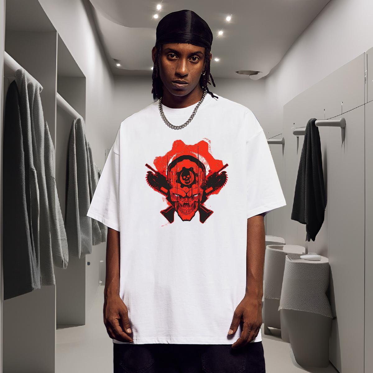 Fashion Design Men Tops Tees 230g Cotton Anime Printing Street gun Short Sleeve Soft T Shirts Men Loose Custom Cartoon Clothings