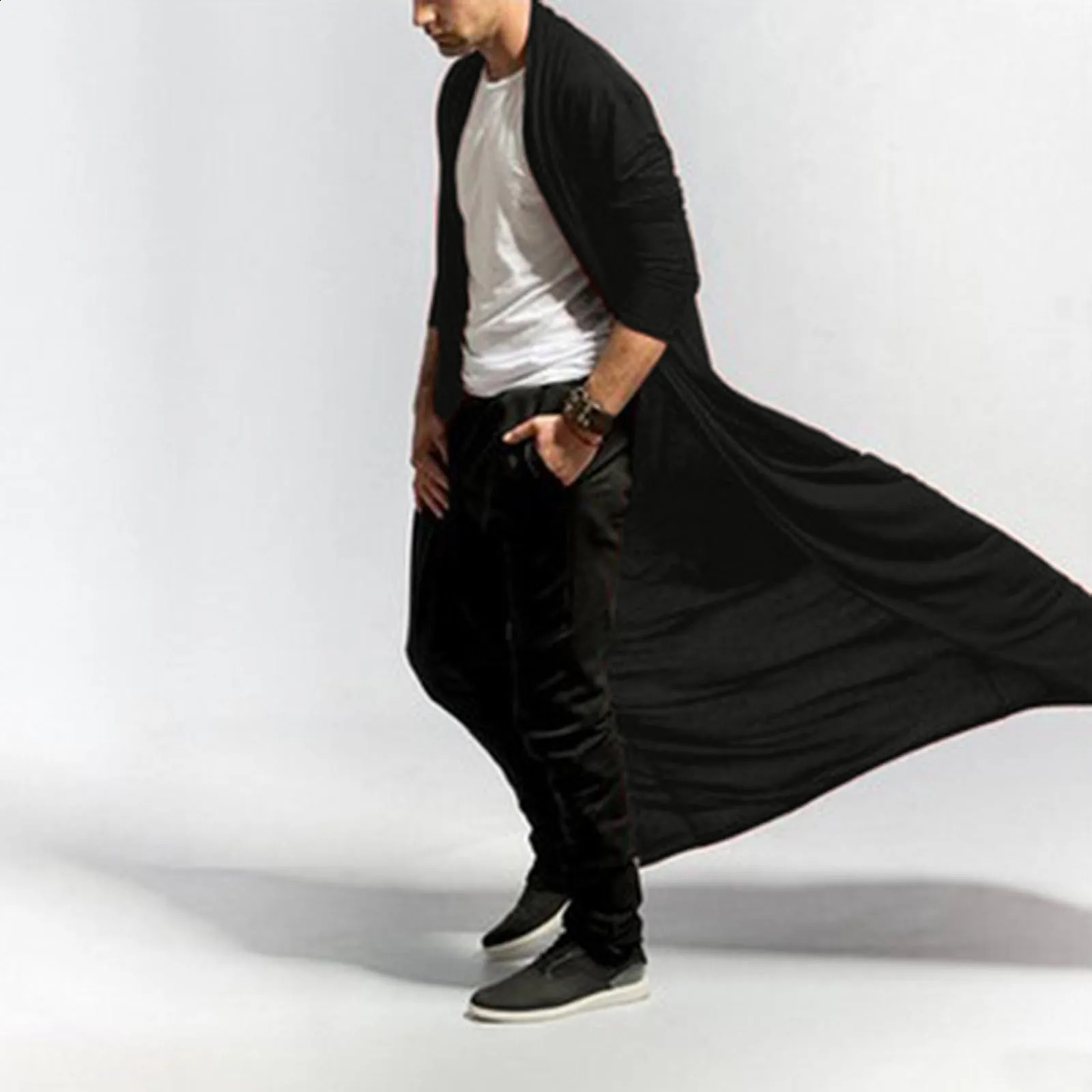 Mens Long Coat Fashion Solid Color Long Sleeve Cardigan Ankle-Length Thin Open Front Trench Coat Jacket Casual Outerwear 240822