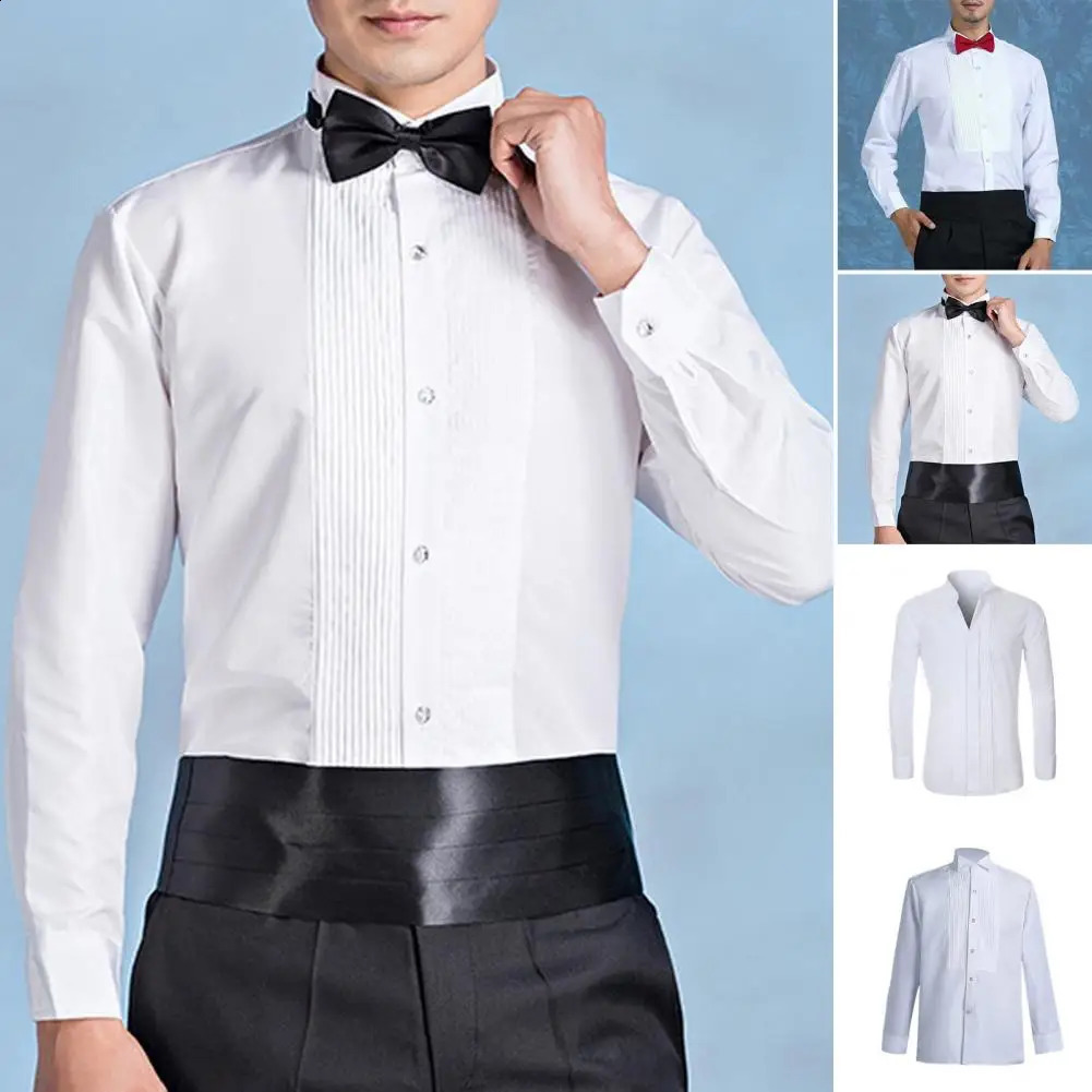 Men Business Shirt Winged Collar Long Sleeve Single-breasted Tuxedo Formal Office Shirt Party Wedding Bridegroom Emcee Top 240822