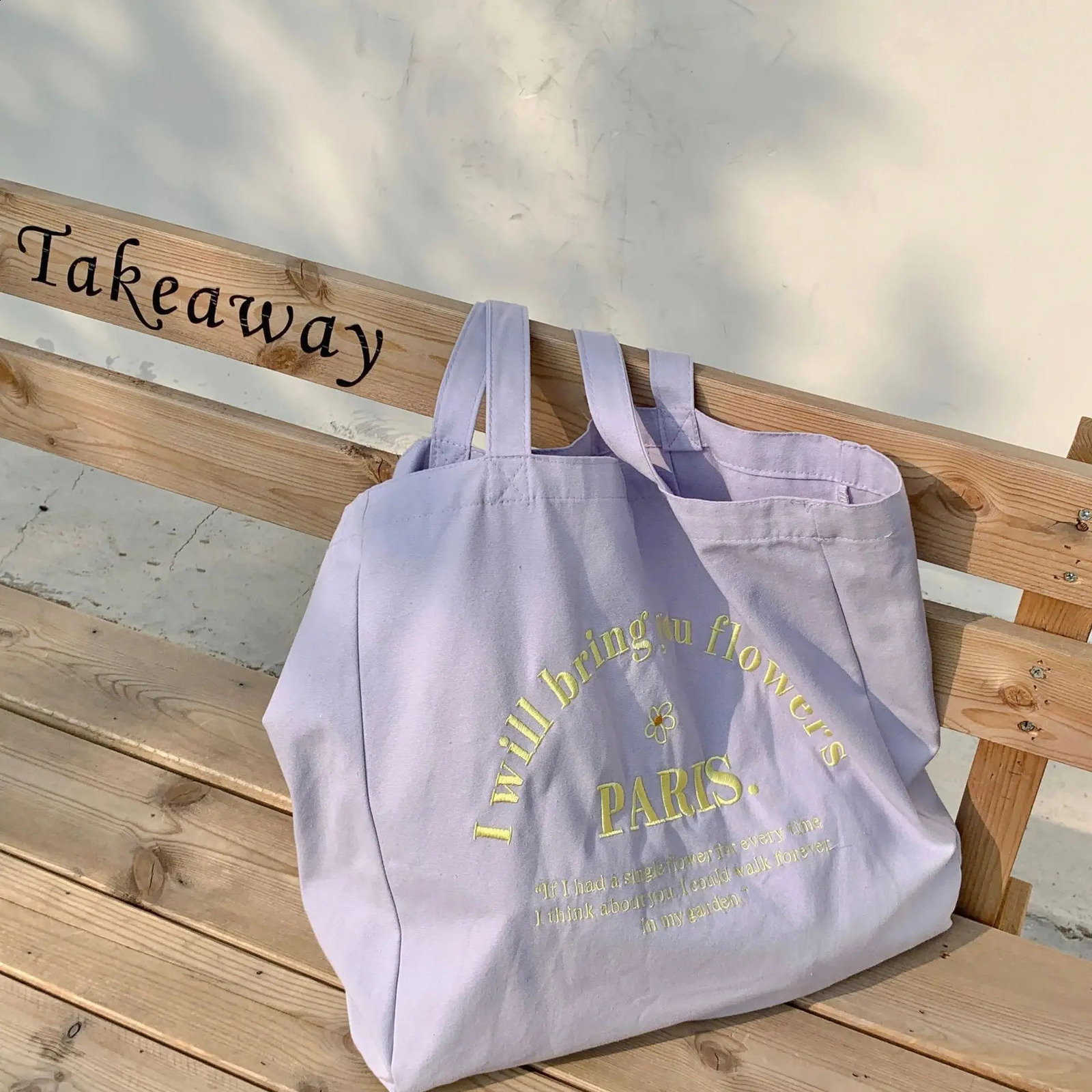 Letter Embroidered Womens Canvas Shoulder Bag Large Capacity Student Travel Casual Tote Handbags Female Eco Shopping Bags 240821
