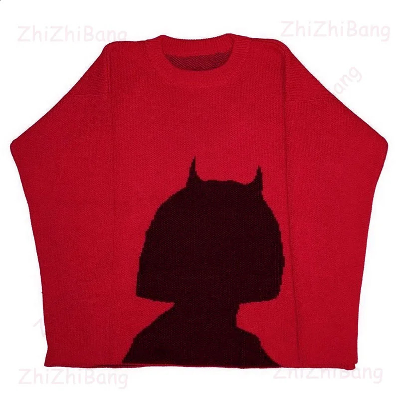 Womens Knitted Streetwear Mens Pullovers Sweaters Gothic Oversized Harajuku Pattern Cotton Unisex O Neck Knitwear Men Clothing 240821