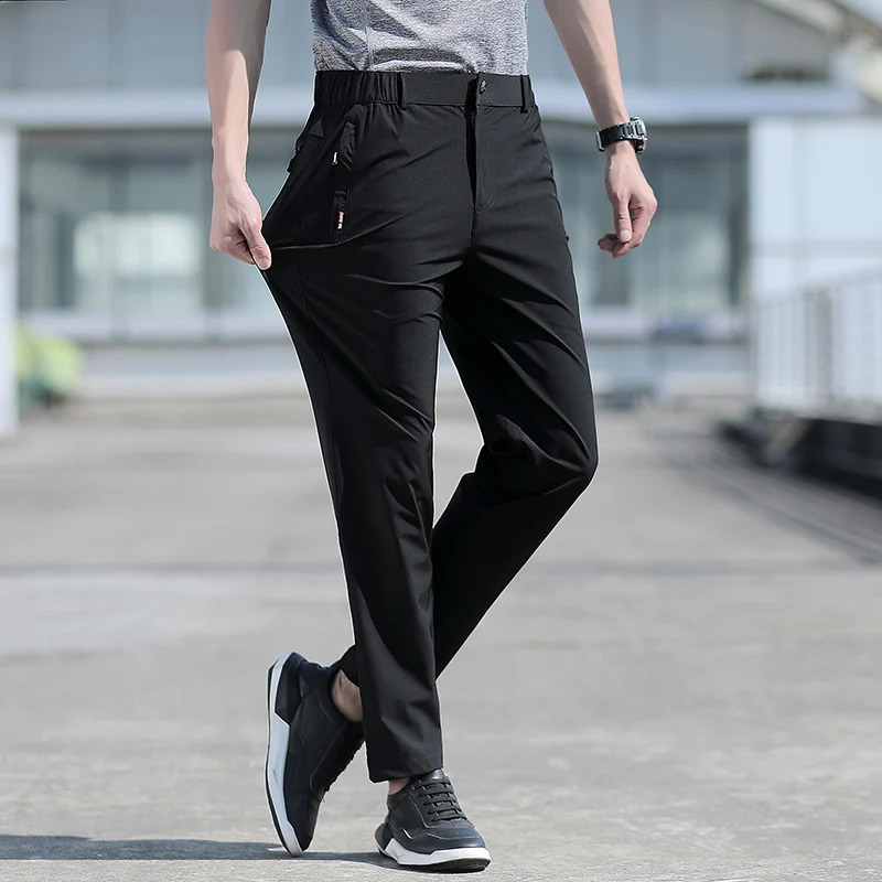Mens Summer Pants Outdoor Stretch Breathable Straight Leg Pants Large Size Quick Dry Elastic Band Black Trousers 8XL 240822