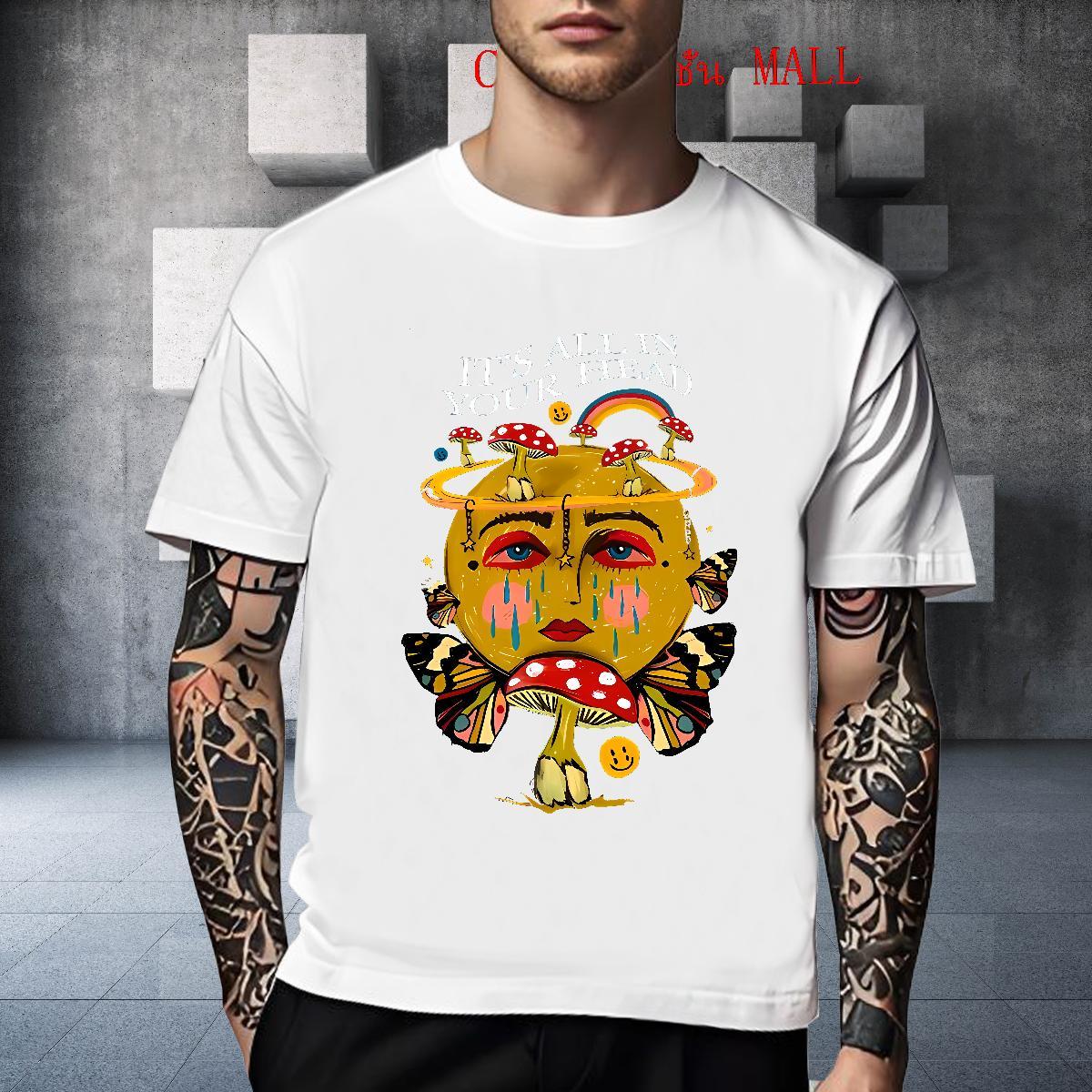 Fashion Designer Men Tees 230g 100% Cotton Summer Casual mushroom O Neck Short Sleeves Mens T Shirts Cool Custom Printed Tops Tees