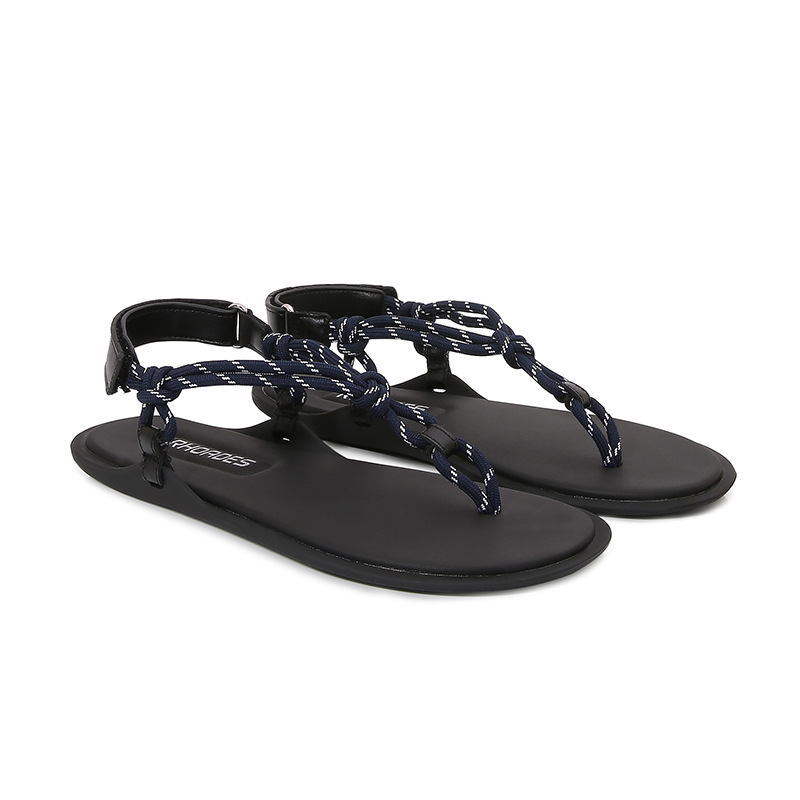 Women's Sandals Sandals New Fashion Brand Designer Rope Knot Clip Toe Herringbone Sandals Simple Velcro Design Sense Wide Trip Strap Flat Sandals