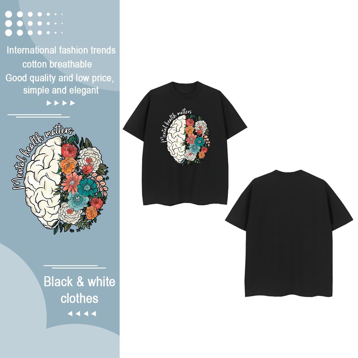 2024 Casual Womens T Shirts Short sleeve Soft 230g 100% Cotton Tshirt for Man Woman Custom Printed flower Street Casual Brand Tee Shirt