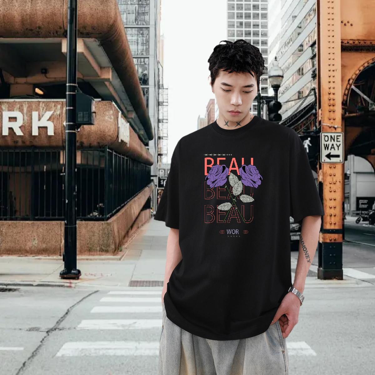 Classic Casual High Street Hip Hop Men Tees flower Round Neck Short Sleeve 230g Pure Cotton T-Shirts for Men Unisex Custom Print Plus Size Tshirts
