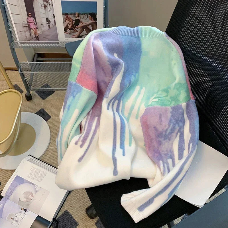 Mens Clothing Crewneck White Tie Dye Knit Sweater Male Pullovers Round Collar Ugly Sheap Y2k Streetwear Korean Autumn Clothes A 240821