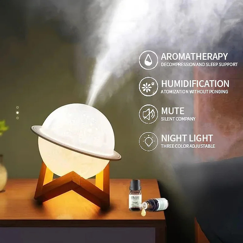 Lunar 200Ml Cool Mist Humidifiers Aroma Oil Diffuser Mini 3D Moon Lamp Ultrasonic Home Room Air Humidifier Moon Humidifier 240821