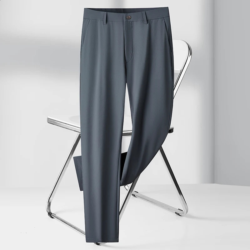 High end ice silk elastic non ironing casual pants mens summer thin business straight loose office 240821