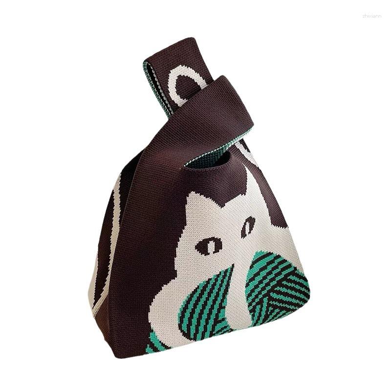 Totes Large Capacity Small Bag Women's Striped Knitted Portable Tote Outdoor Storage Korean Style Solid Color Shoulder