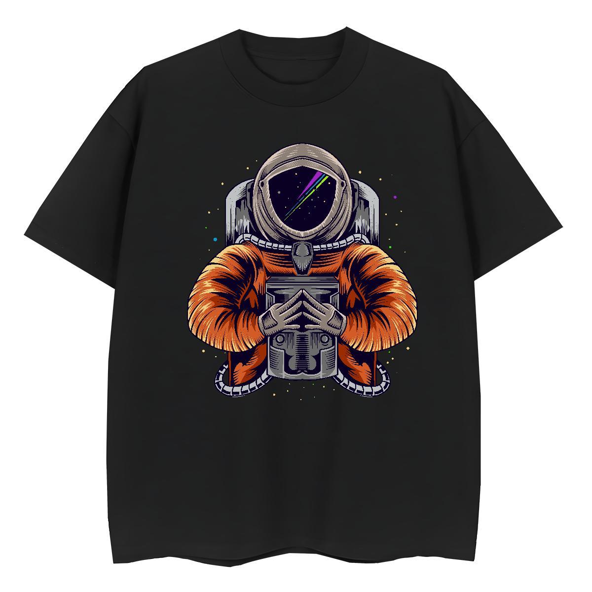 Loose Women Tshirts 100% Cotton 230g cosmonaut Home Outdoor Woman T Shirts Breathable Short Sleeve Anime Print Tops Tees