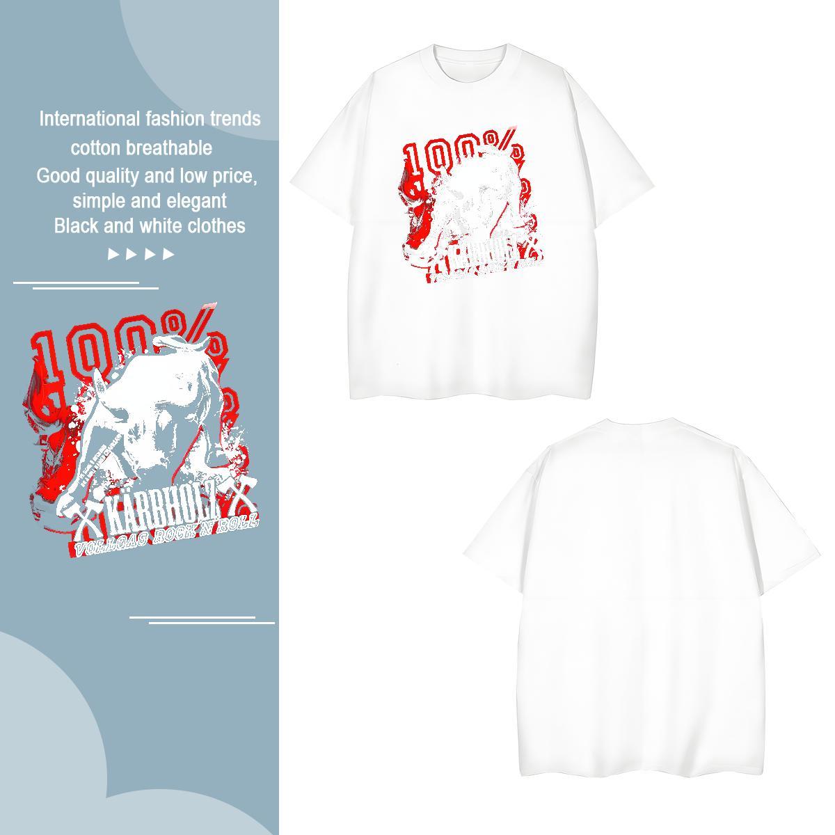 2024 Summer blood Men Tees 100% Cotton 230g T-Shirts for Men Plus Size Cartoon Hip Hop Breathable Short Sleeve Loose Clothes