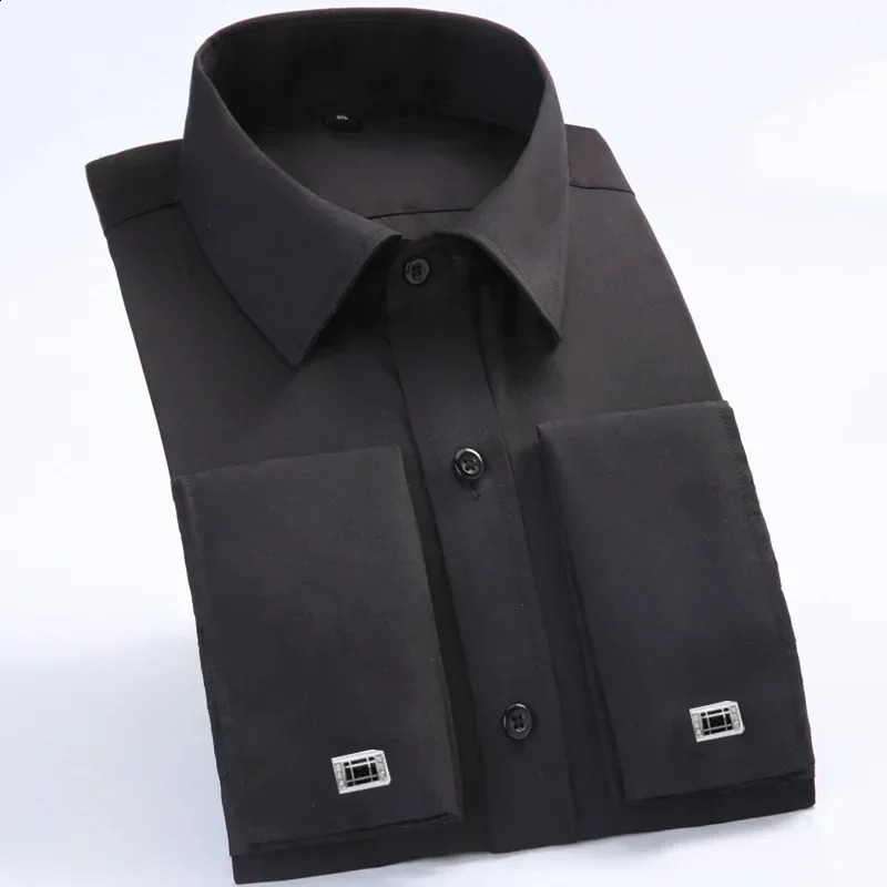 French Cufflinks Shirt Mens Long Sleeve Four Seasons Gentlemens Shirt One Piece Multi color Business Casual Shirt 240822