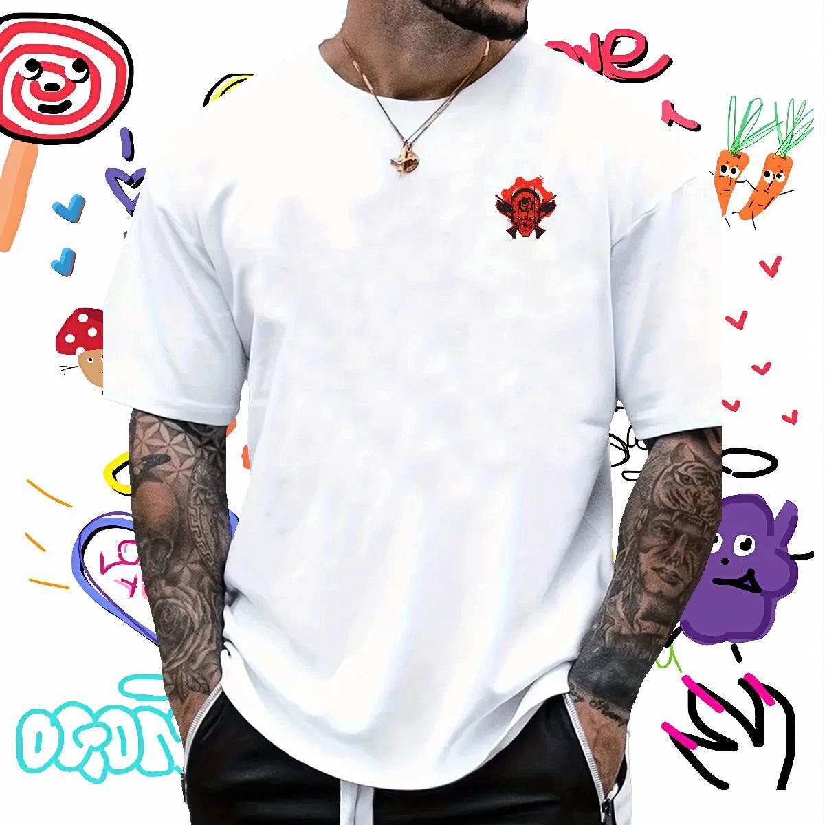 2024 Home Outdoor Mens Tshirts gun Breathable Crew Neck 100% Cotton 230g T Shirts Men Loose Fit Custom Cartoon Wear