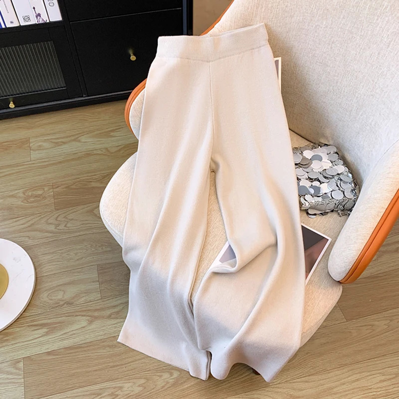 Womens suit Knitted 2 pieces Set Tracksuits Women Autumn Personal button Casual O-neck Loose SweaterWide leg pants Suits cloth 240805