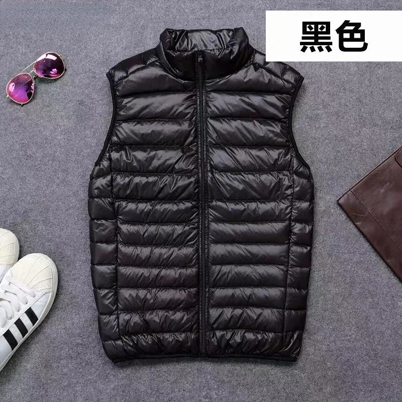 Mens winter down vest loose duck style lightweight feather jacket warm mens and simple solid color 240822