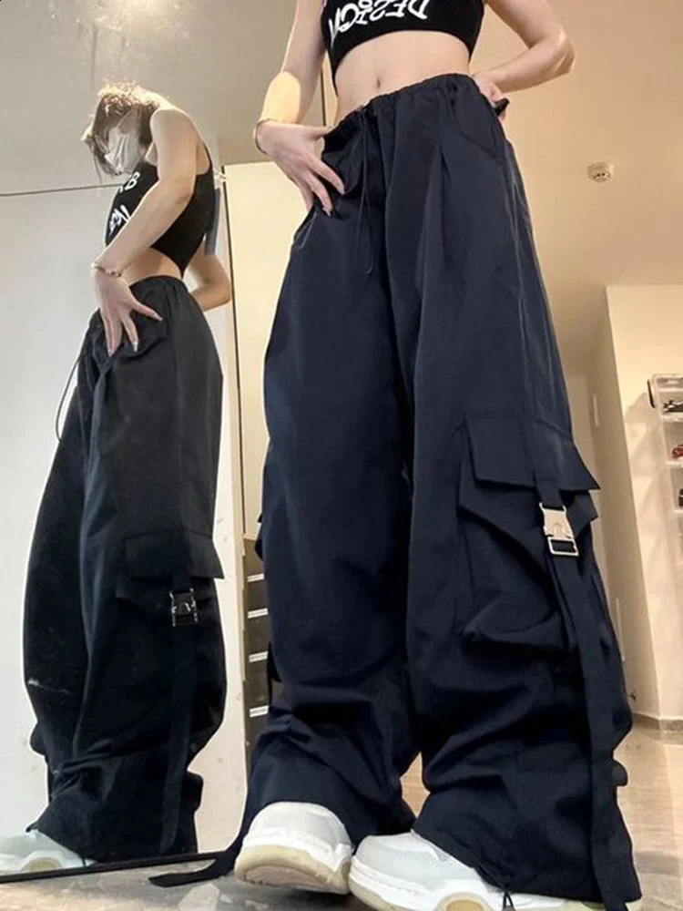 Zoki Vintage Harajuku Y2K Cargo Pant Women Big Pockets Hip Hop Streetwear Trousers American Retro Loose Bf Casual Wide Leg Pants 240821