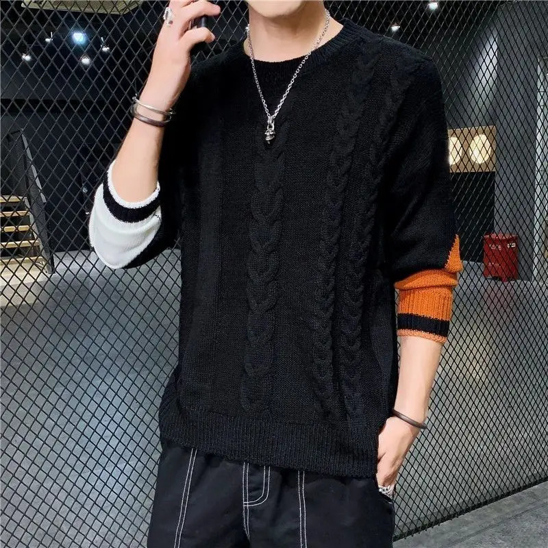 Port Wind Literature and Art Color Block Crew Neck Mens Clothing Twisted Flower Stay Warm Casual Autumn Winter Sweaters 240821