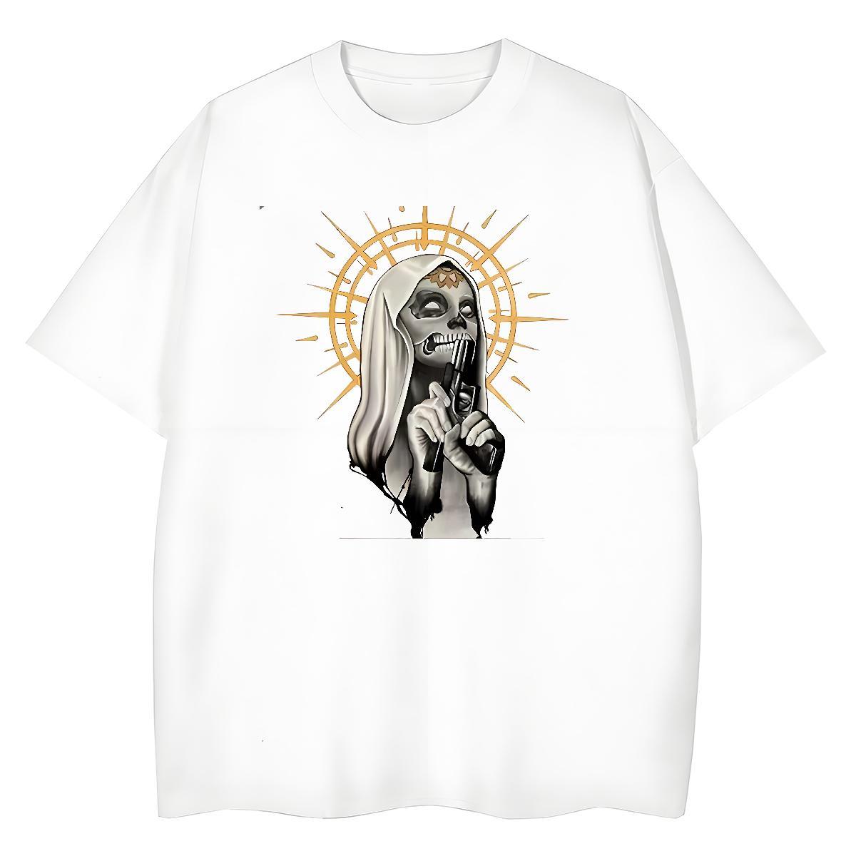 Loose Womens Tshirts 230g Pure Cotton angry Daily Outfit T-Shirts Short Sleeve O-Neck Floral Print Top Shirts