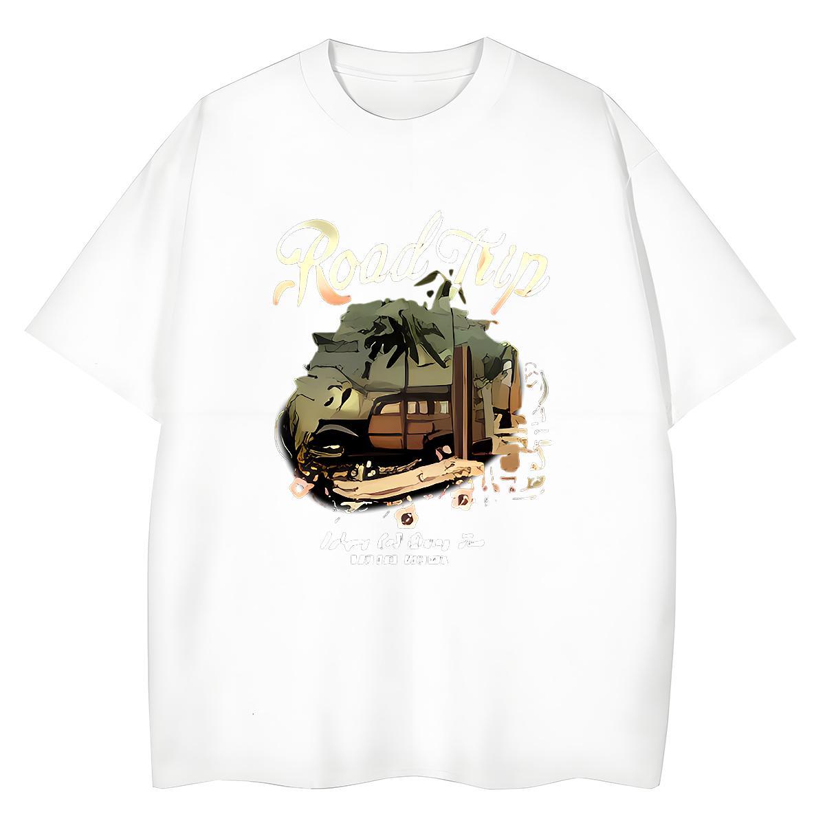 2024 T-Shirts 230g 100% Cotton Crew Neck Breathable Daily Wear car Woman Tshirt Female Cartoon Printing L-4XL Tees Shirts