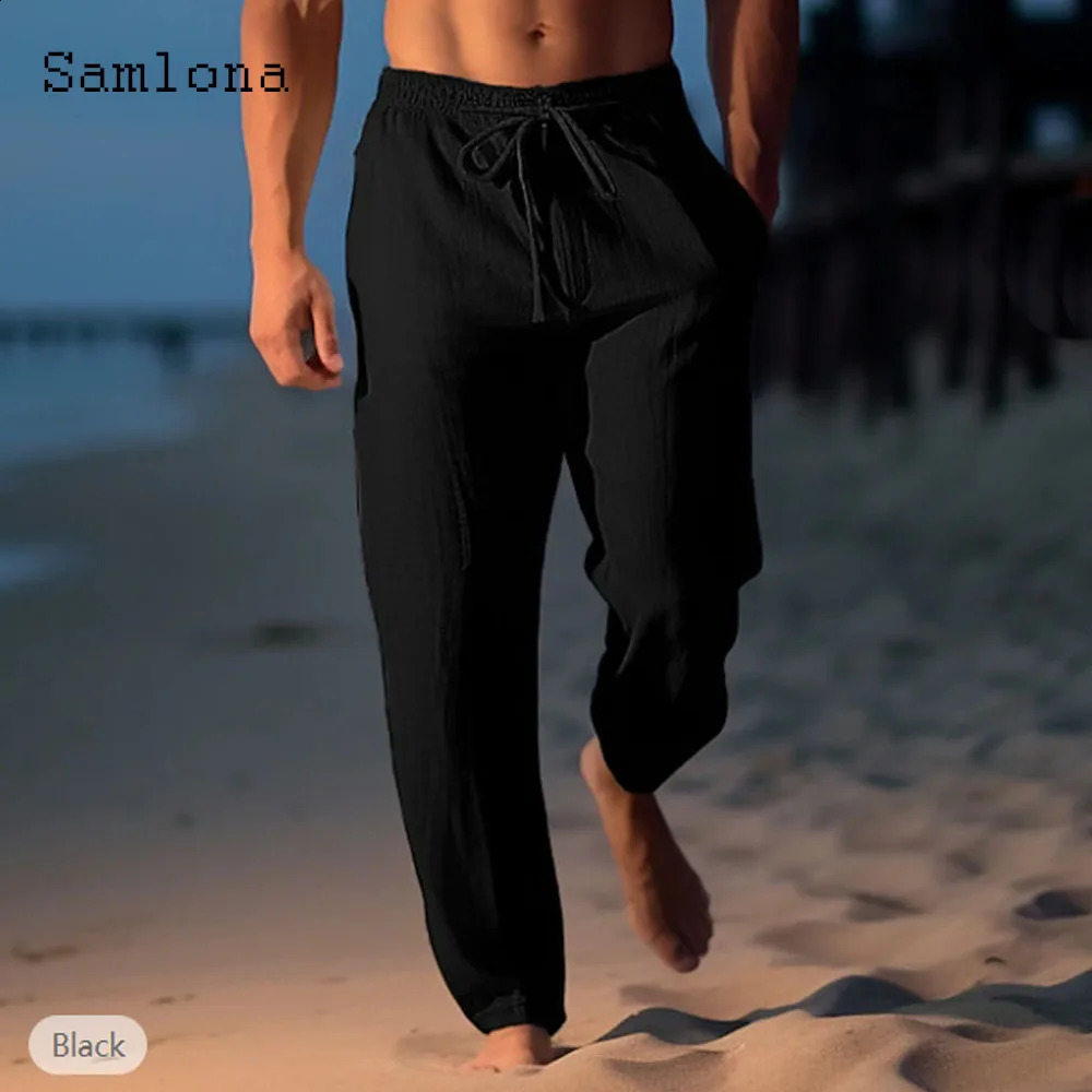 America and Europe Fashion Leisure Cotton Pants Solid White Ankle-Length Trouser Plus Size Men Casual Drawstring Sweatpants 240822