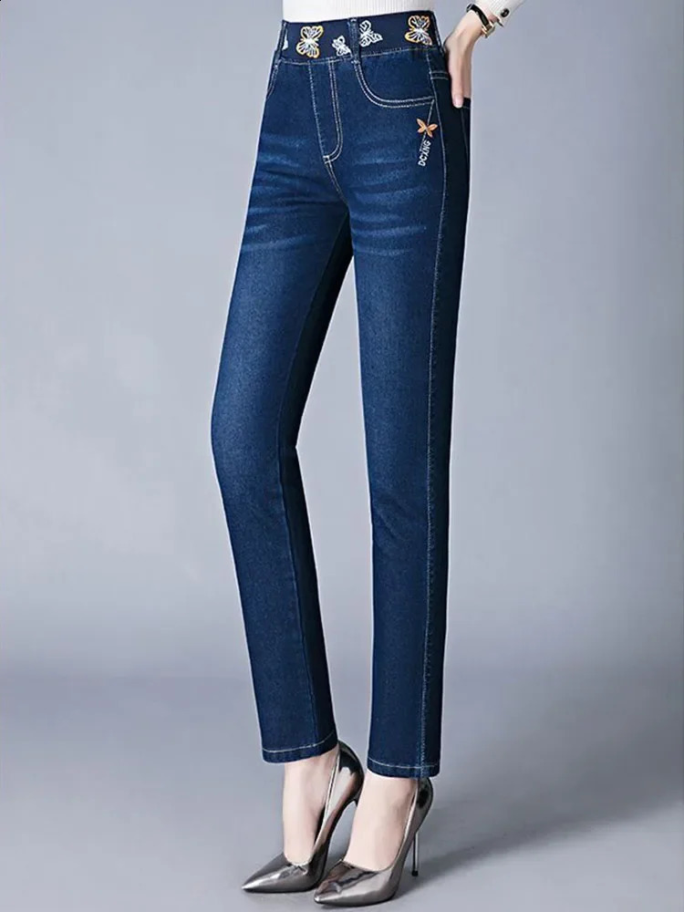 Mom Vintage Casual Stretch Denim Pants Woman high Waist Slim Pencil Jeans Spring Fall Korean big Size 7xl Kot Pantolon 240821