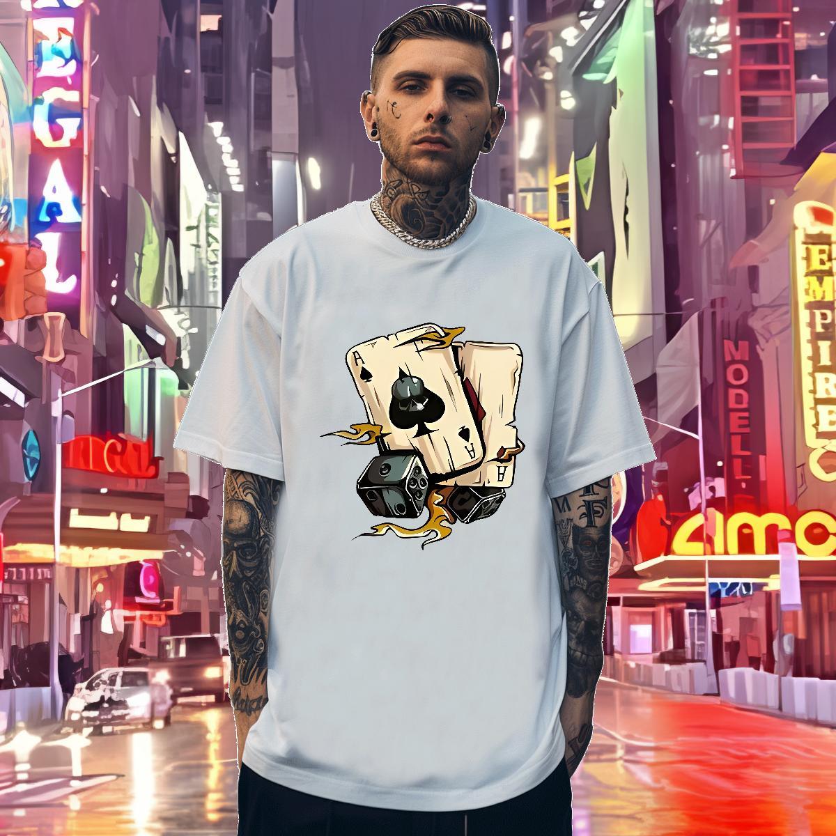 Classic Casual dice Couples T Shirts 230g Cotton T-Shirts for Men Asian Size Spring Summer Breathable Crew Neck Unisex Tops Shirt