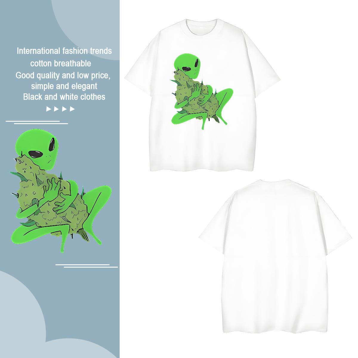 Fashion extra-terrestrial Men Tees 100% Cotton 230g T Shirts Men Plus Size Custom High Street Hip Hop Crew Neck Brand Clothes