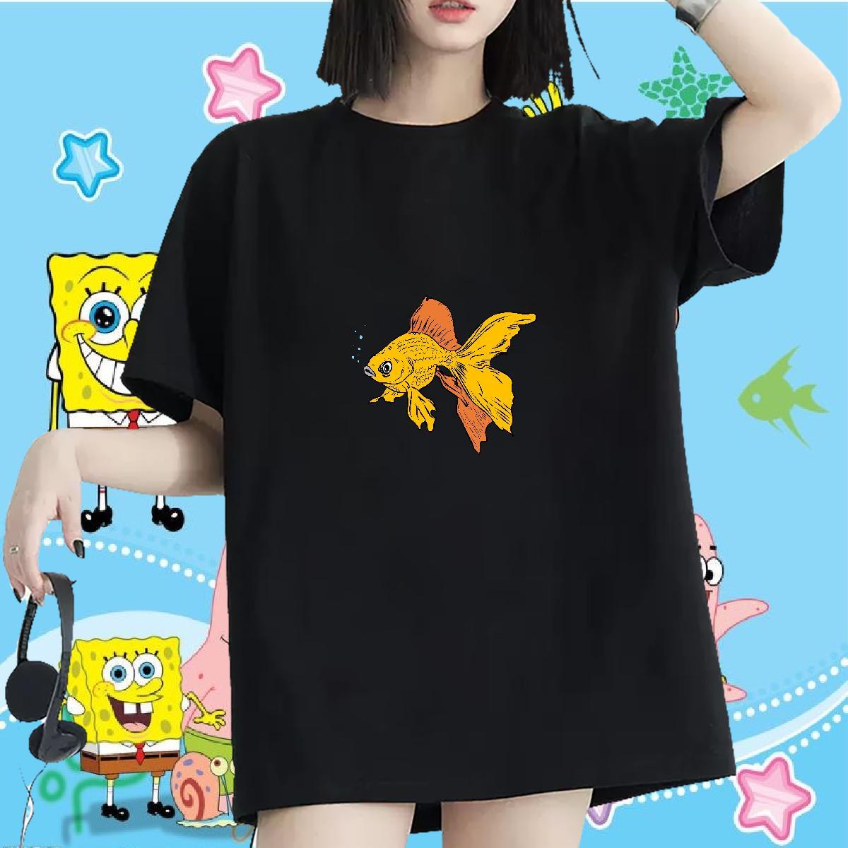 2024 DIY T-Shirts Breathable Short Sleeve 230g Pure Cotton Woman Tshirt DIY Anime fish Outdoor Loose Clothes Shirt