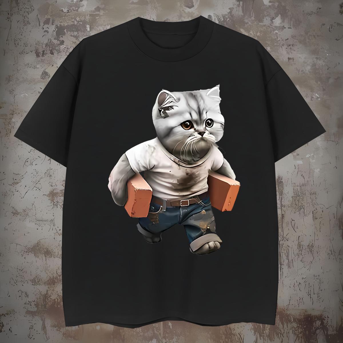 Unisex cat T Shirts Men Hip Hop Street Mens Tshirts 100% Cotton 230g 2024 Designer Round Neck Short Sleeve Oversized Clothings
