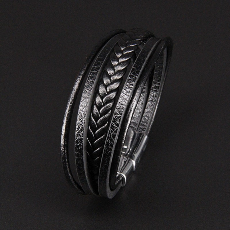 Popular Bracelet Multi layer Hand woven Men's Leather Rope Magnetic Absorption Retro Bracelet Bracelet Hand Accessories