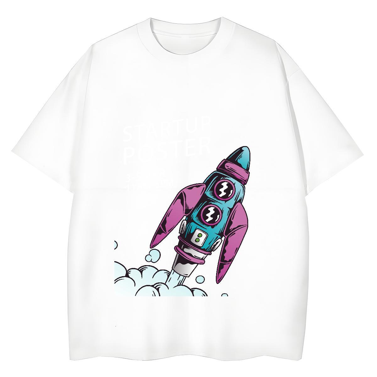 Loose Lady T shirt 100% Cotton 230g spaceman Street T-Shirts Breathable Short Sleeve Anime Print Tops Tees