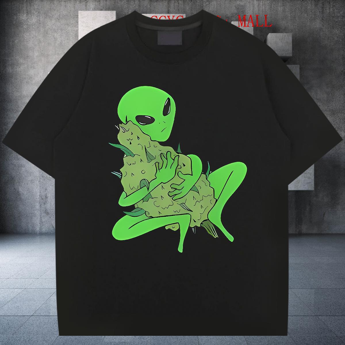 Loose Men Clothes T-Shirt Street wear Hip Hop 230g 100% Cotton Custom Printing Short Sleeve O-Neck extra-terrestrial Man T Shirts Stylist Tops